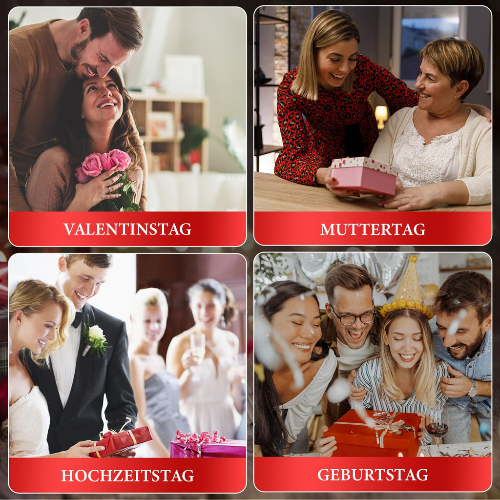 BOLEi Geschenke für Frauen,Ewige Rose im Glas mit LED(Klassisch Rot Rose)