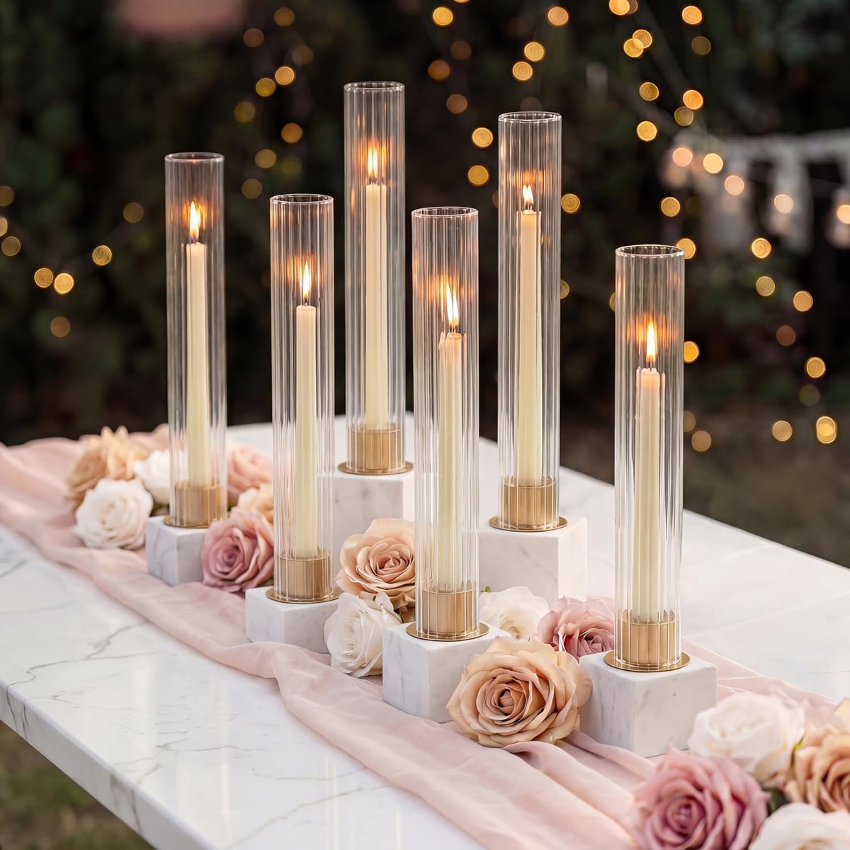 NUPTIO Kerzenständer Gold Glaszylinder für Kerzen Kerzenhalter Stabkerzen