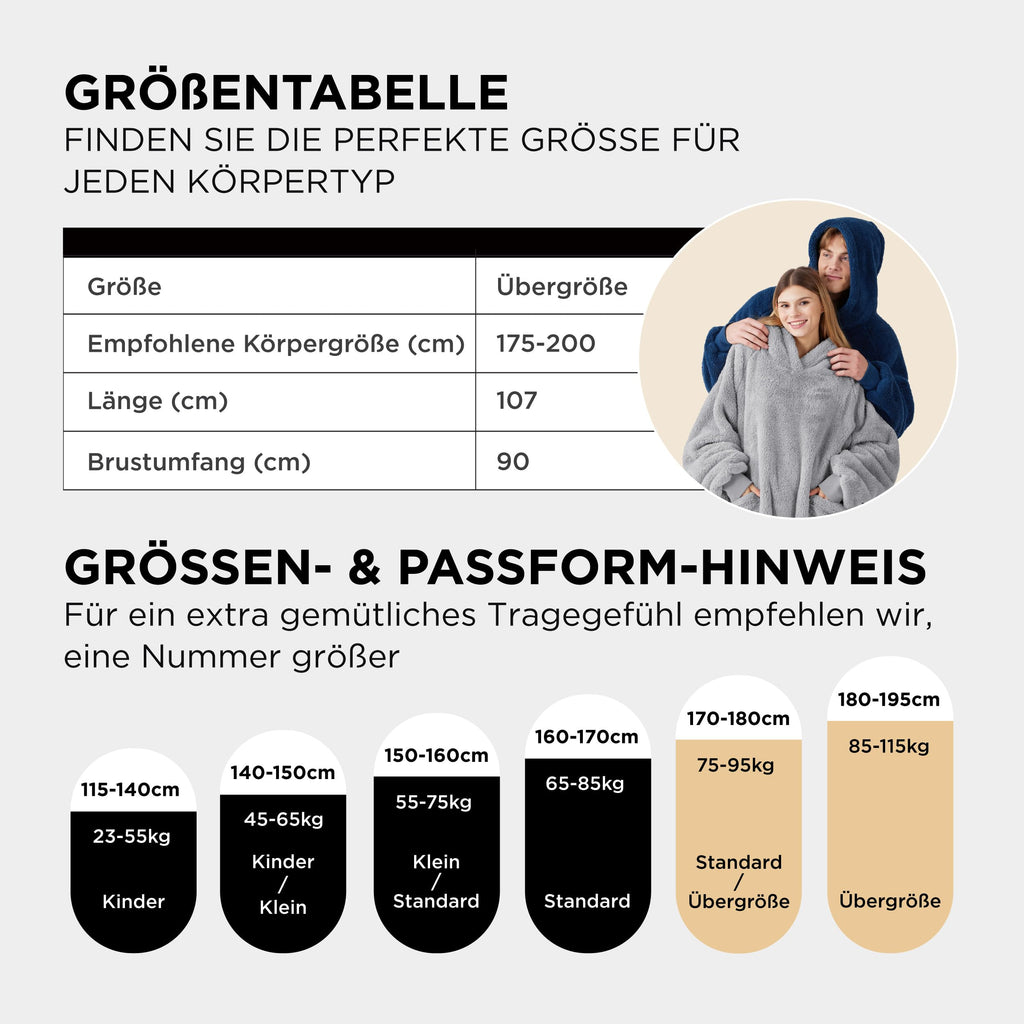 BEDSURE Hoodie Decke mit Ärmeln Geschenke Grau - 95x85cm