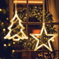 Jsdoin Stern Weihnachtsbaum Weihnachtsbeleuchtung, LED Weihnachtsdeko Fenster Lichter, Beleuchtet mit Batteriebetriebene, Timer, Lichterkette für Weihnachten Deko, Balkon (Stern und Weihnachtsbaum)