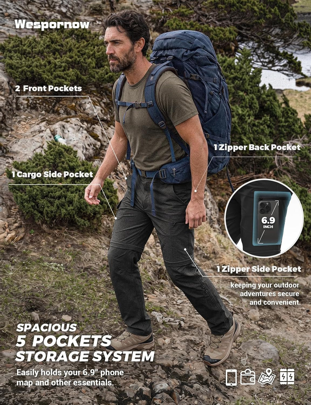 Wespornow Wanderhose Herren Zip-Off: 3 in 1 Atmungsaktiv für Trekking