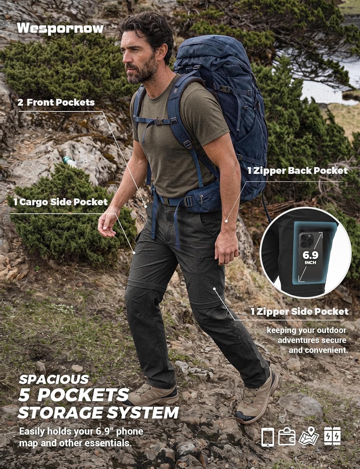 Wespornow Wanderhose Herren Zip-Off: 3 in 1 Atmungsaktiv für Trekking