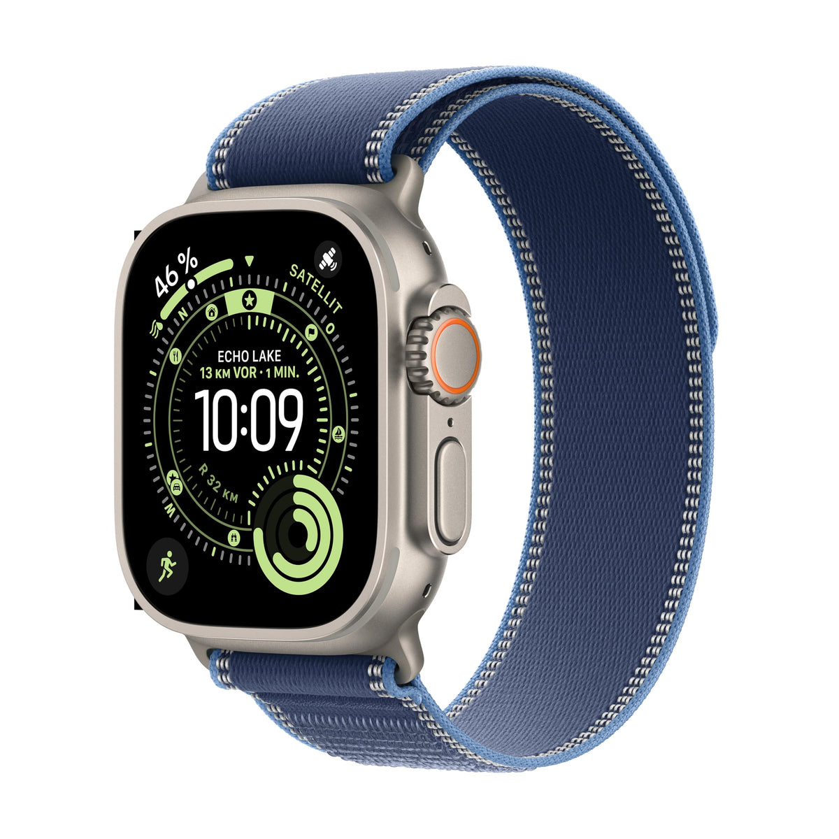 Apple Watch Ultra 3 GPS + Cellular 49 mm Premium Smartwatch für Lauftraining und Kombinationssport mit robustem Titangehäuse in Schwarz und Trail Loop in Schwarz/Kohlegrau (M/L)