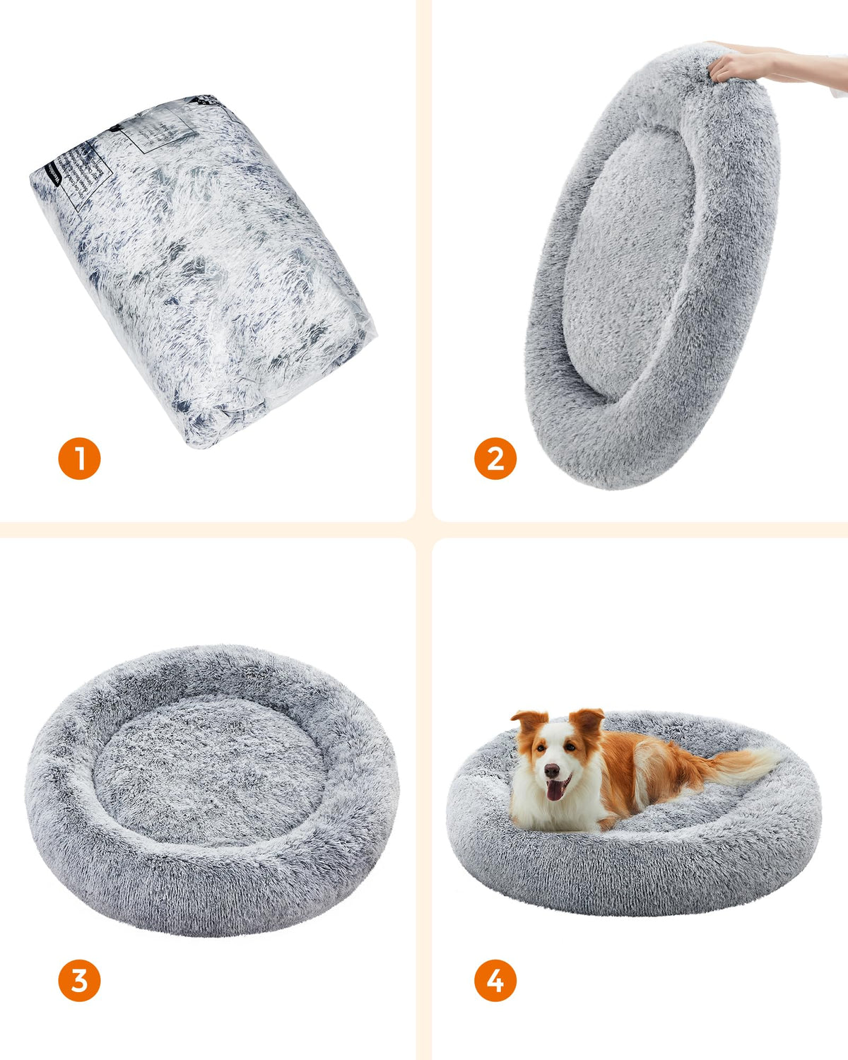 Feandrea Hundebett flauschig, waschbar, Langer Plüsch, 70 cm Durchmesser