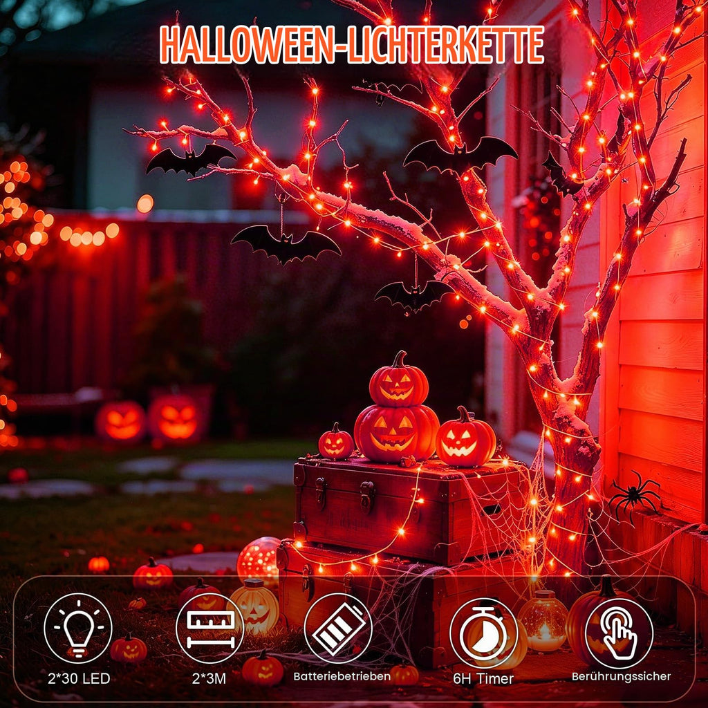 Dalugo 2 Stück Lichterkette Batterie, 3M 30 LED Orange Wasserdicht Lichterketten mit 6h Timer für Innen außen