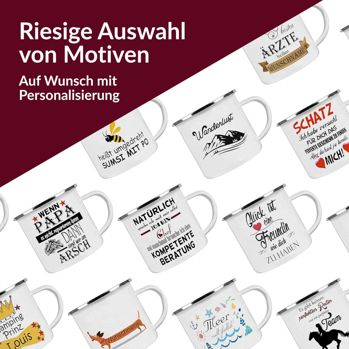 Crealuxe Edelstahltasse mit Karabiner - Die besten Feuerwehrmänner heißen Wunschname - 330ml, Tasse personalisiert, Kaffeetasse, Bürotasse, Metalltasse mit Name