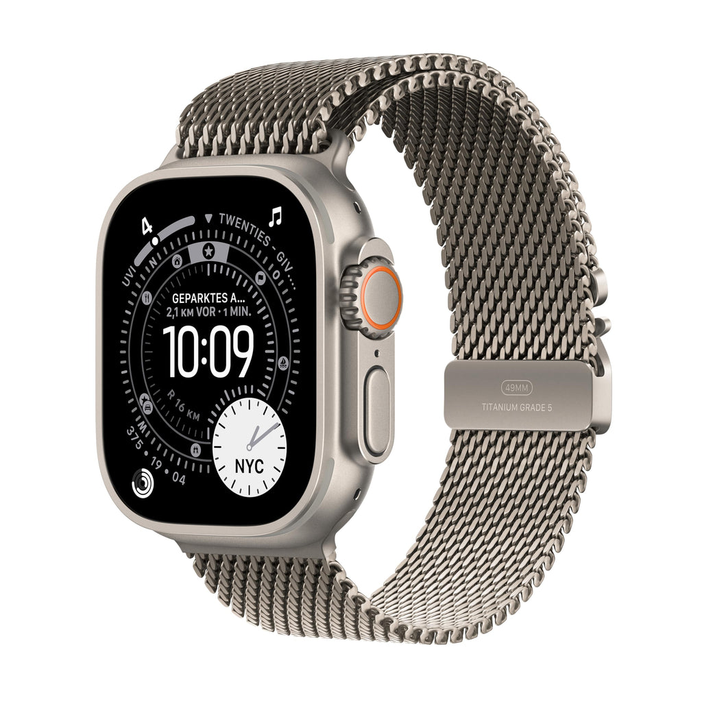Apple Watch Ultra 3 GPS + Cellular 49 mm Premium Smartwatch für Lauftraining und Kombinationssport mit robustem Titangehäuse in Schwarz und Trail Loop in Schwarz/Kohlegrau (M/L)