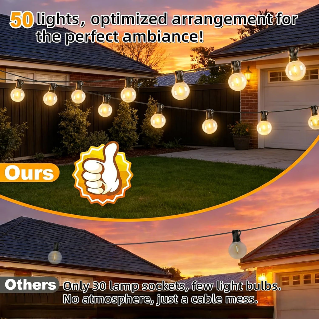 GPATIO Lichterkette Outdoor Außen LED Strom, 30M Lichterketten mit 52 Bulbs
