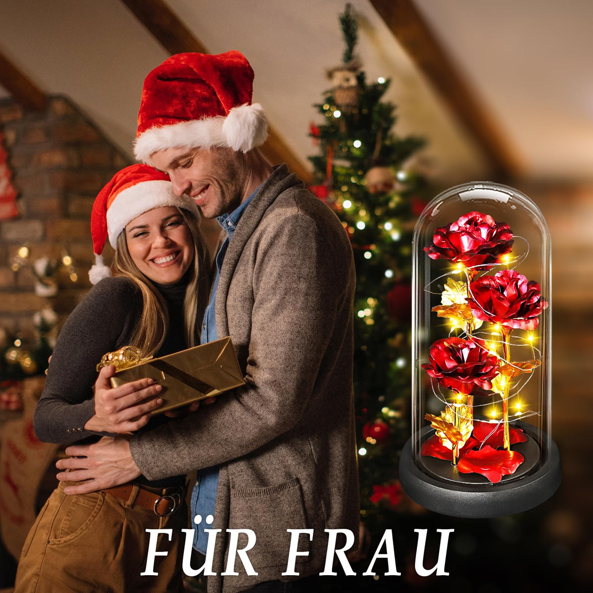 BOLEi Geschenke für Frauen,Ewige Rose im Glas mit LED(Klassisch Rot Rose)