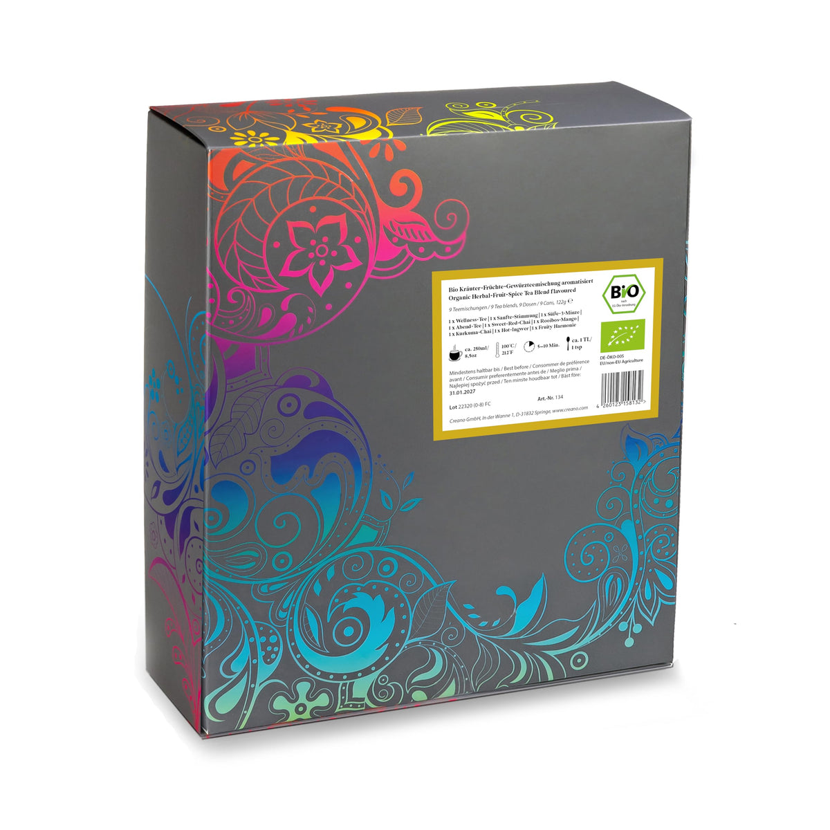Creano Premium Bio Kräutertee Geschenkset „ORGANIC HERBAL TEA“ - 9 Pyramiden-Teebeutel in 9 unterschiedlichen Sorten - 22,5g - NEUHEIT 2024*
