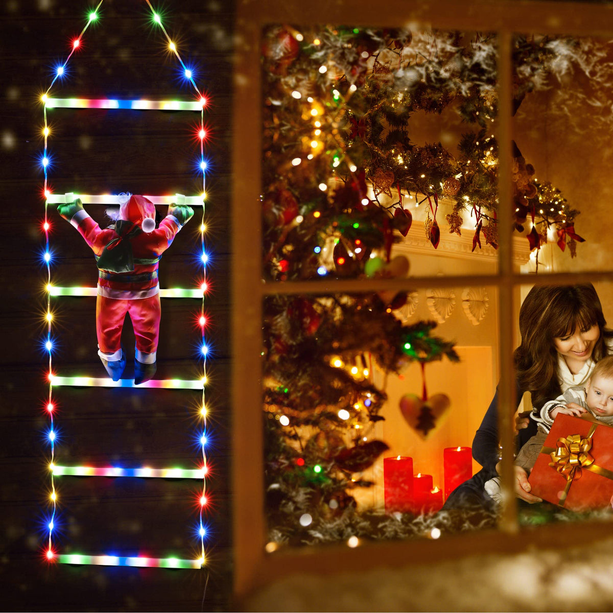 Geemoo LED Weihnachtsmann Leiter Lichterkette - 3 Meter LED Weihnachtsbeleuchtung Strombetrieben mit Timer, Speicherfunktion, 8 Modi, für Innen Außen Weihnachtsbaum Fenster Weihnachten Deko (Warmweiß)