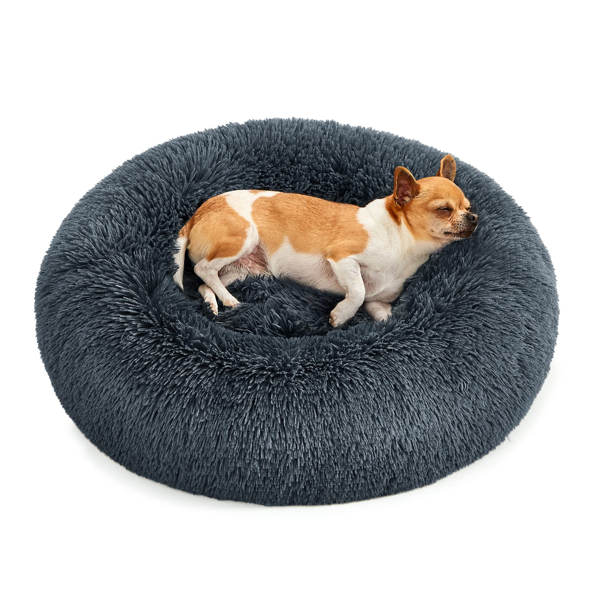 Feandrea Hundebett flauschig, waschbar, Langer Plüsch, 70 cm Durchmesser
