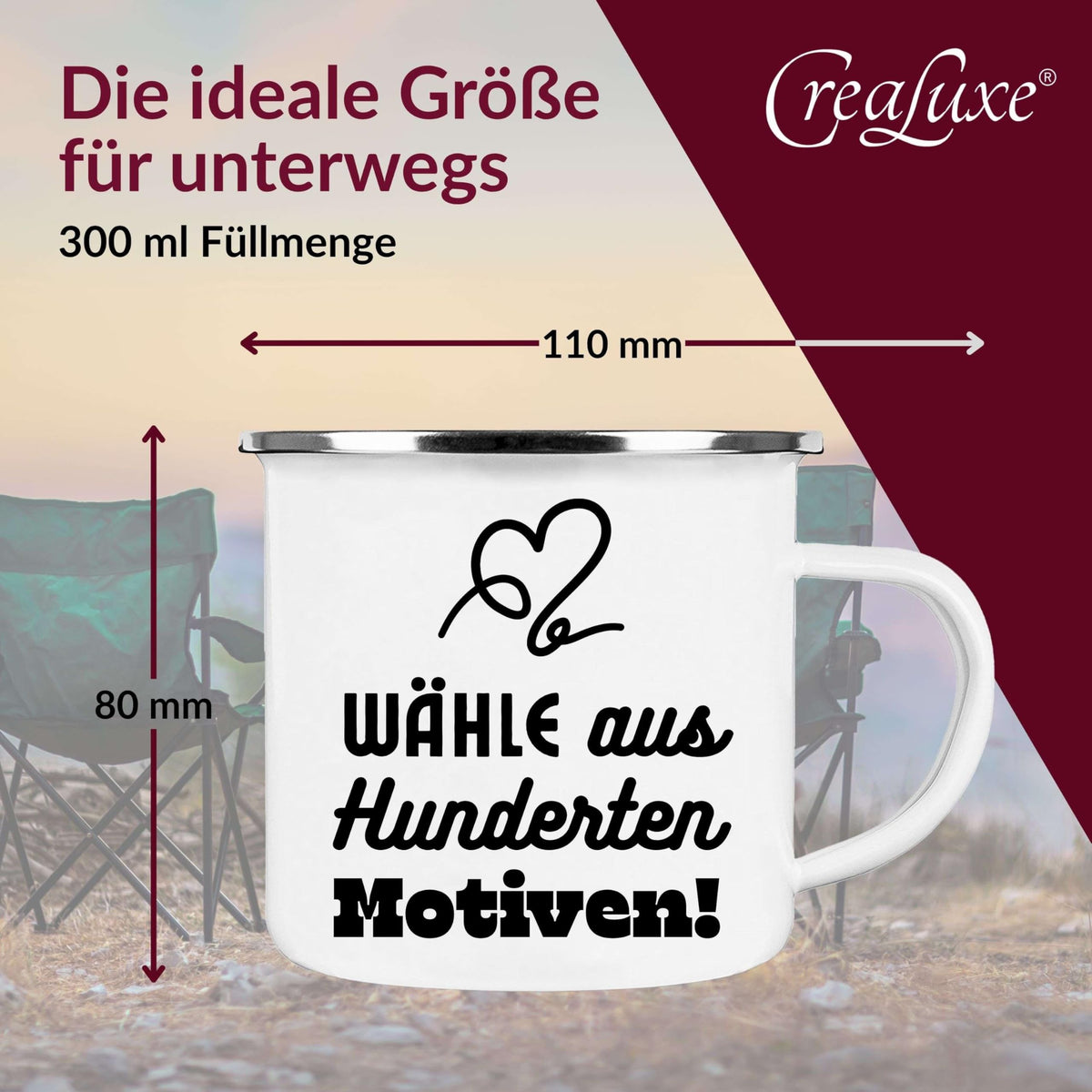 Crealuxe Edelstahltasse mit Karabiner - Der Beste Feuerwehrmann heißt Wunschname - 330ml, Tasse personalisiert, Kaffeetasse, Bürotasse, Metalltasse mit Name