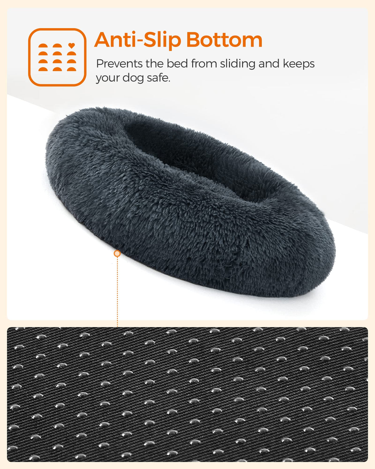 Feandrea Hundebett flauschig, waschbar, Langer Plüsch, 70 cm Durchmesser