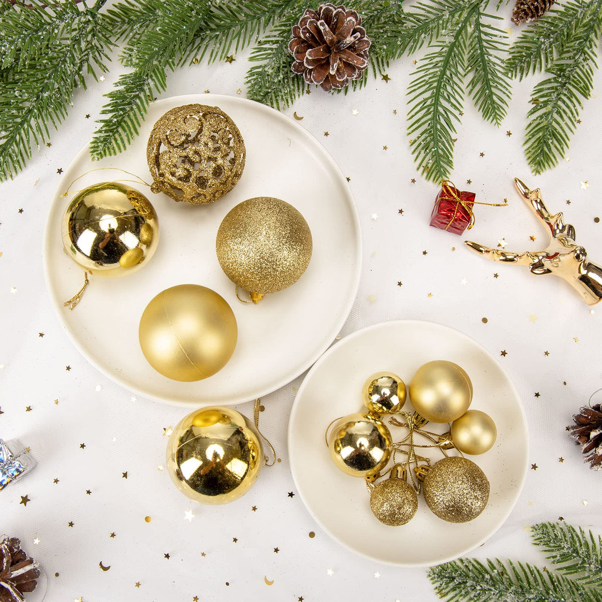 Aitsite 101 Stück Christbaumkugeln Blau Weihnachtskugeln 6CM/4 cm/2 cm Kunststoff Christbaumschmuck Wandbehang Ornamente Weihnachtsbaum Kugeln Flitter Tür Dekorationen Festival Dekore