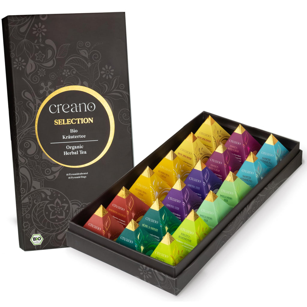 Creano Premium Bio Kräutertee Geschenkset „ORGANIC HERBAL TEA“ - 9 Pyramiden-Teebeutel in 9 unterschiedlichen Sorten - 22,5g - NEUHEIT 2024*