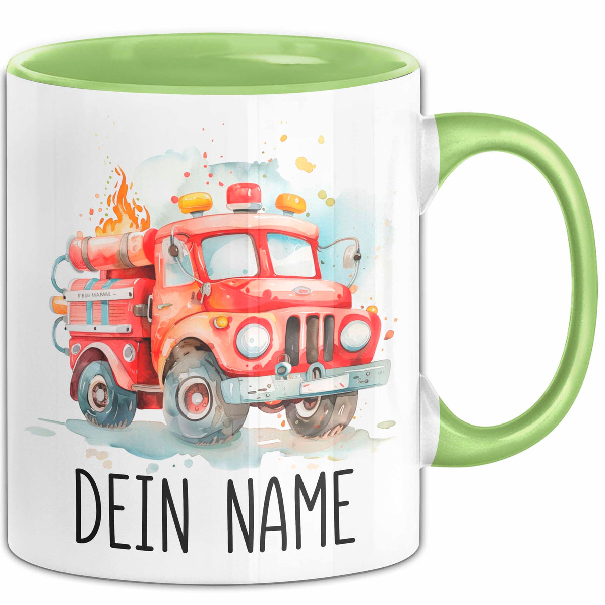 Feuerwehr Auto Tasse mit Namen – Personalisierte Tasse Geburtstag Geschenkidee süßes Feuerwehr Automotiv Namenstasse (Schwarz)