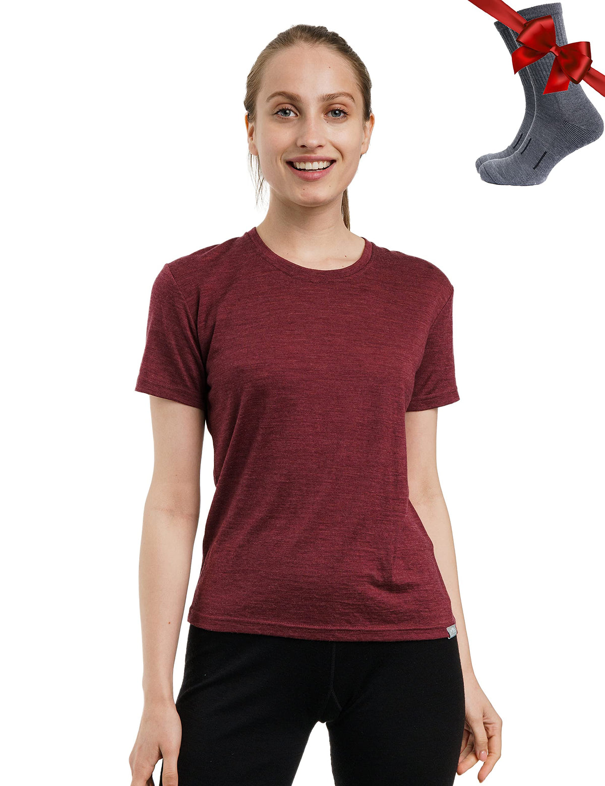 Merino.tech 100% Merino Shirt Damen Wandern & Alltag + Wandersocken
