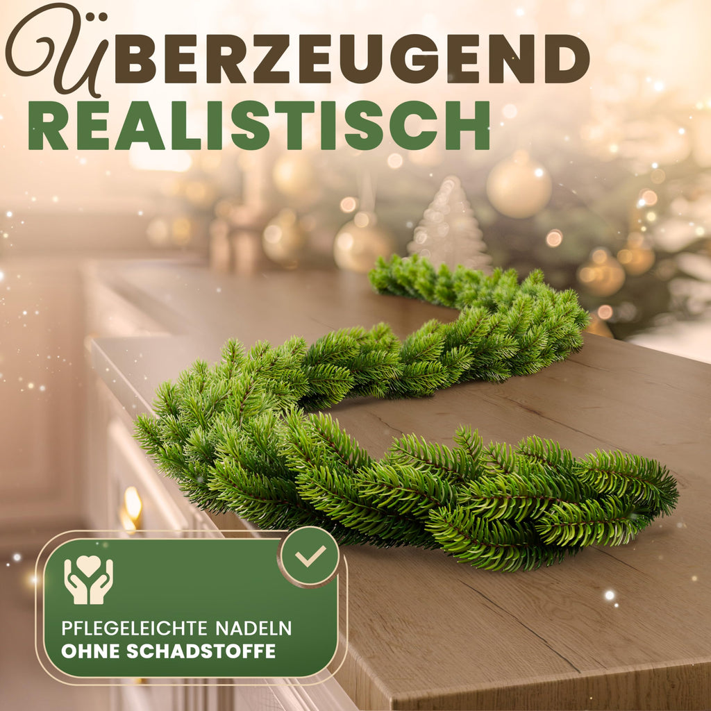 ArtiTree Weihnachtsgirlande - Naturgetreue Tannengirlande, 270cm Grün, Perfekt für Weihnachtsdeko, Treppengeländer & Türrahmen