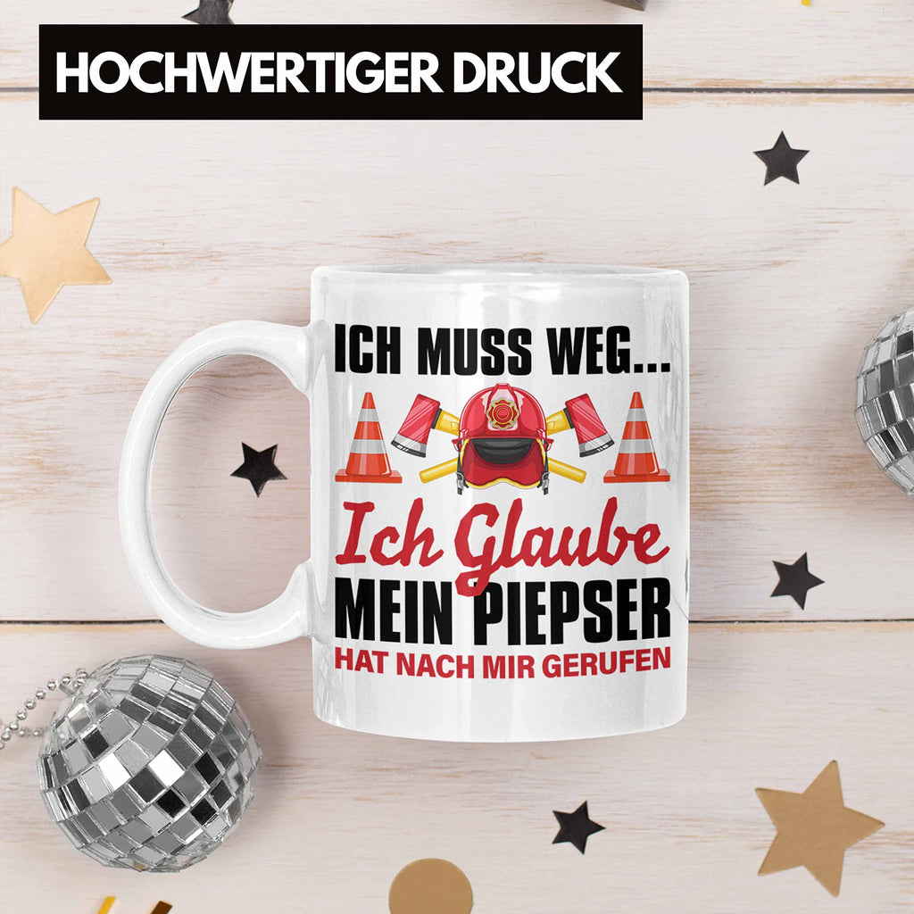 Trendation - Feuerwehr Tasse Geschenk für Feuerwehrmann Geburtstag Männer Spruch (Schwarz)