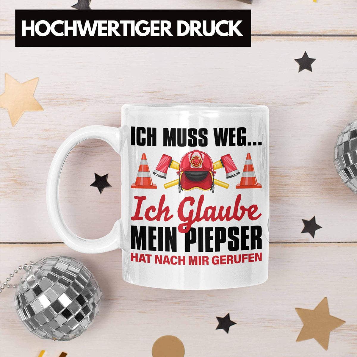 Trendation - Feuerwehr Tasse Geschenk für Feuerwehrmann Geburtstag Männer Spruch (Schwarz)