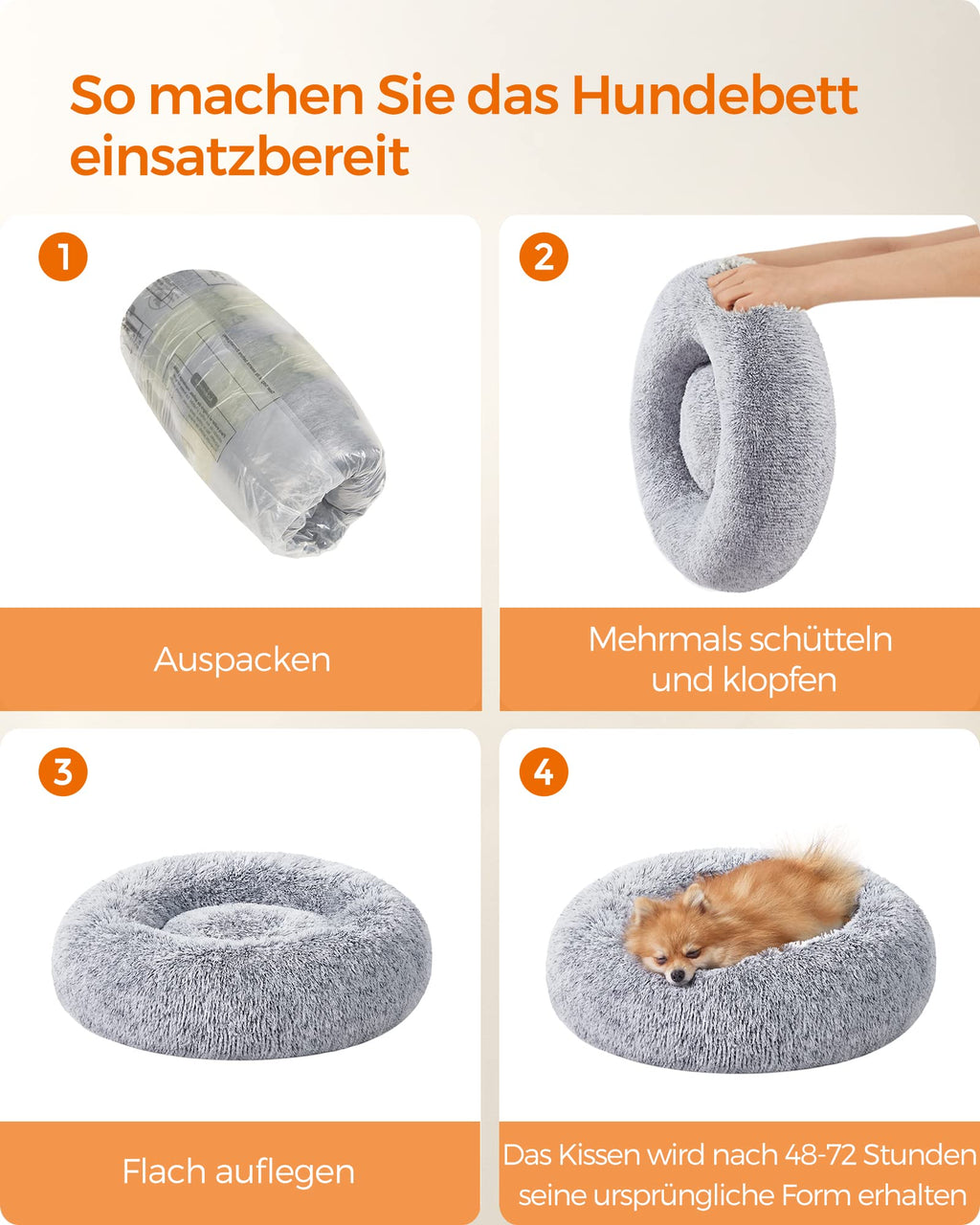 Feandrea Hundebett flauschig, waschbar, Langer Plüsch, 70 cm Durchmesser
