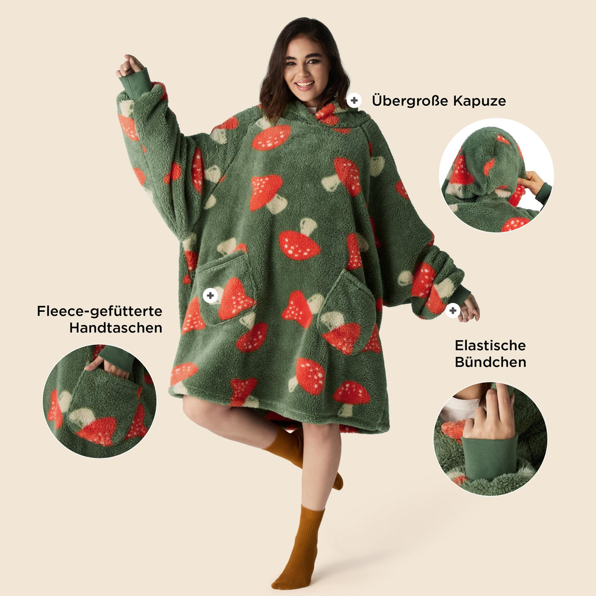 BEDSURE Hoodie Decke mit Ärmeln Geschenke Grau - 95x85cm