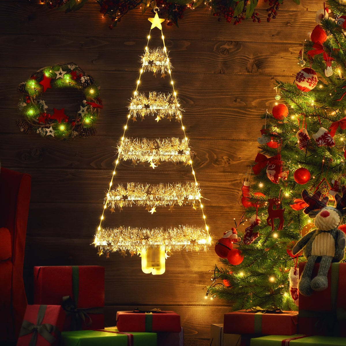 Geemoo LED Weihnachtsmann Leiter Lichterkette - 3 Meter LED Weihnachtsbeleuchtung Strombetrieben mit Timer, Speicherfunktion, 8 Modi, für Innen Außen Weihnachtsbaum Fenster Weihnachten Deko (Warmweiß)