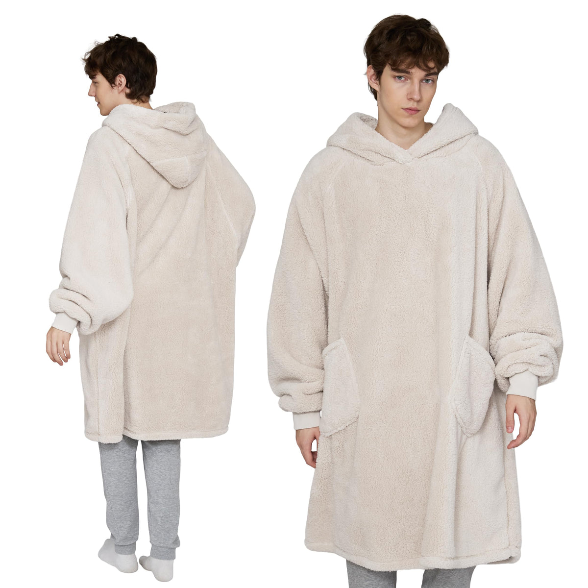 BEDSURE Hoodie Decke mit Ärmeln Geschenke Grau - 95x85cm