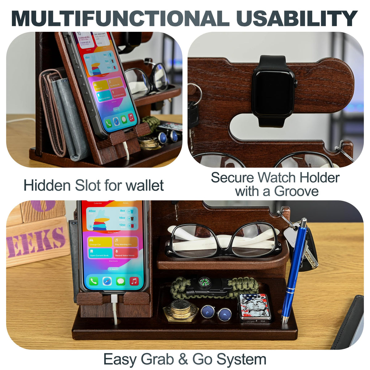 TESLYAR Organizer Schreibtisch Holz Handy Ladestation Männergeschenke Papa