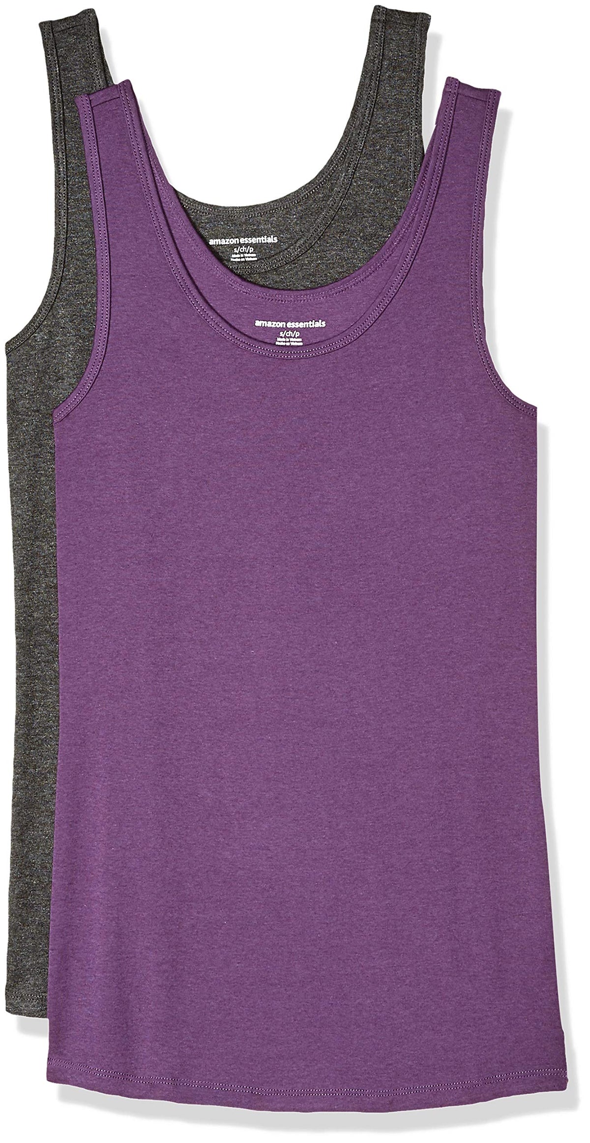 Amazon Essentials Women's Slim-Fit Ribbed Scoop Neck Tank Tops, Pack of 2