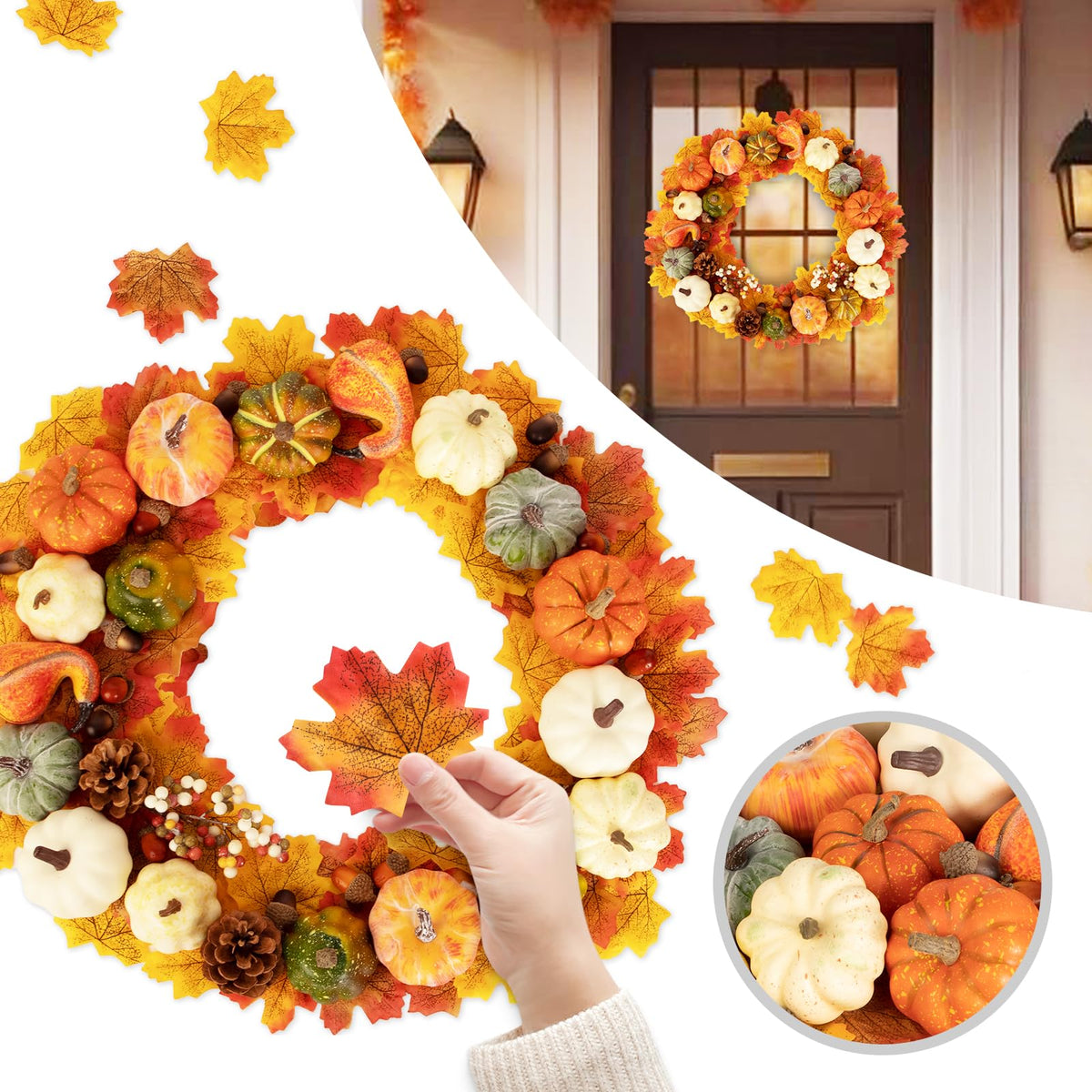 Benjia Kürbis Herbst Deko Dekoration Draußen, Groß Mini Orange Kürbisse Schaumstoff Zierkürbisse Herbstdeko Herbstdekorationen Halloween (Orange, 16 Stück)