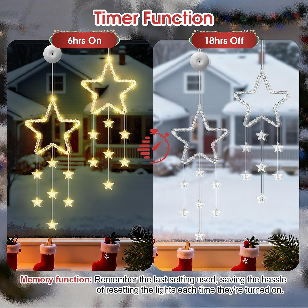 LED Sterne Weihnachtsbeleuchtung, 2 Stück Weihnachtsstern Fenster Lichterkette, Warmweiß Lichtervorhang Innen Batteriebetriebene mit Timer,8 Modi für Weihnachtsdeko Balkon Fest Party Hochzeit