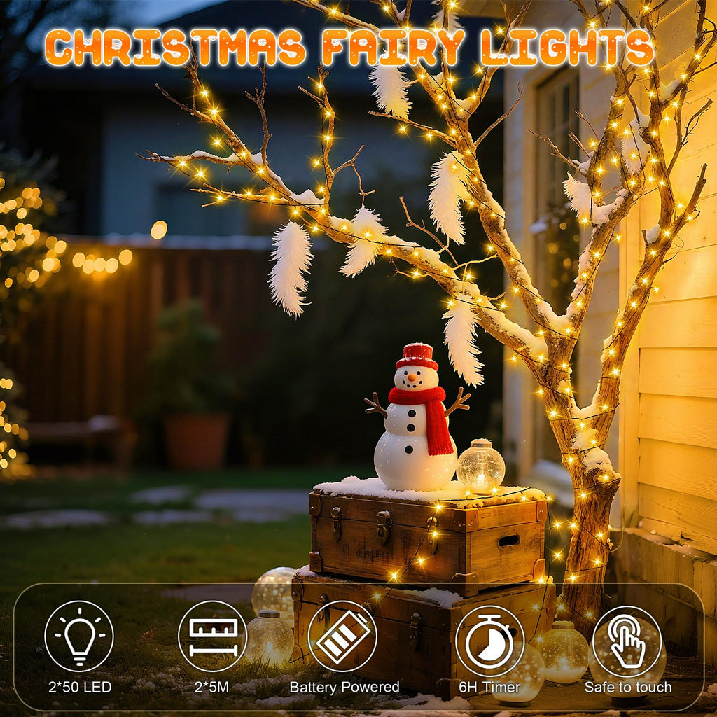 Dalugo 2 Stück Lichterkette Orange, 5M 50 LED Kabel grün mit 6h Timer, IP65 Wasserdicht Batterie für Innen außen dekorationen