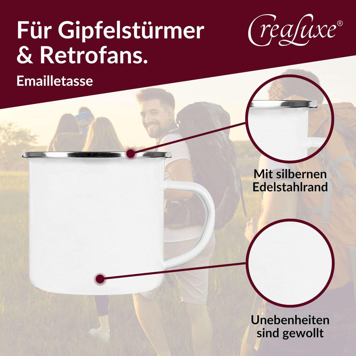 Crealuxe Edelstahltasse mit Karabiner - Der Beste Feuerwehrmann heißt Wunschname - 330ml, Tasse personalisiert, Kaffeetasse, Bürotasse, Metalltasse mit Name