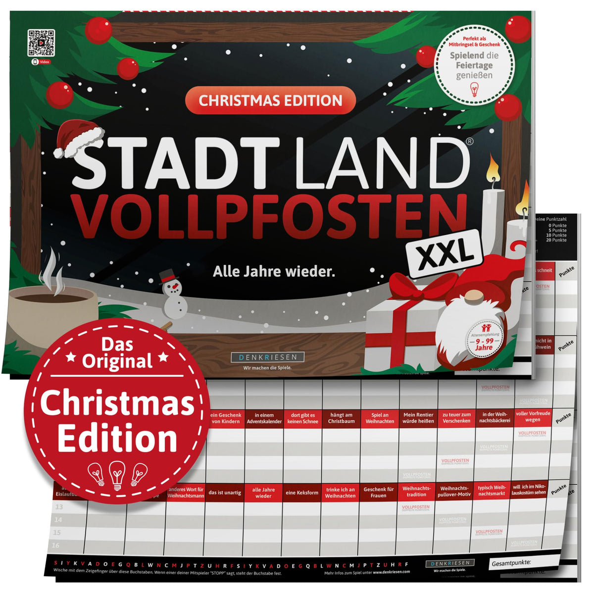 DENKRIESEN Stadt Land VOLLPFOSTEN Christmas Edition | DIN A4 Spielblock