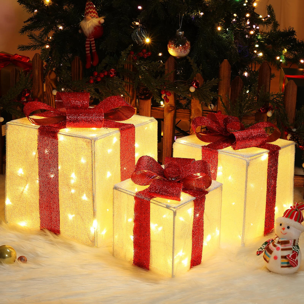 Quntis 3 Set LED Geschenkbox Weihnachtsdeko Innen Aussen 60 warmweiße LEDs