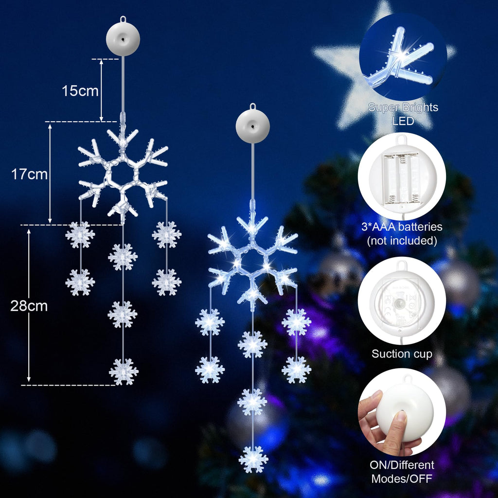 LED Sterne Weihnachtsbeleuchtung, 2 Stück Weihnachtsstern Fenster Lichterkette, Warmweiß Lichtervorhang Innen Batteriebetriebene mit Timer,8 Modi für Weihnachtsdeko Balkon Fest Party Hochzeit