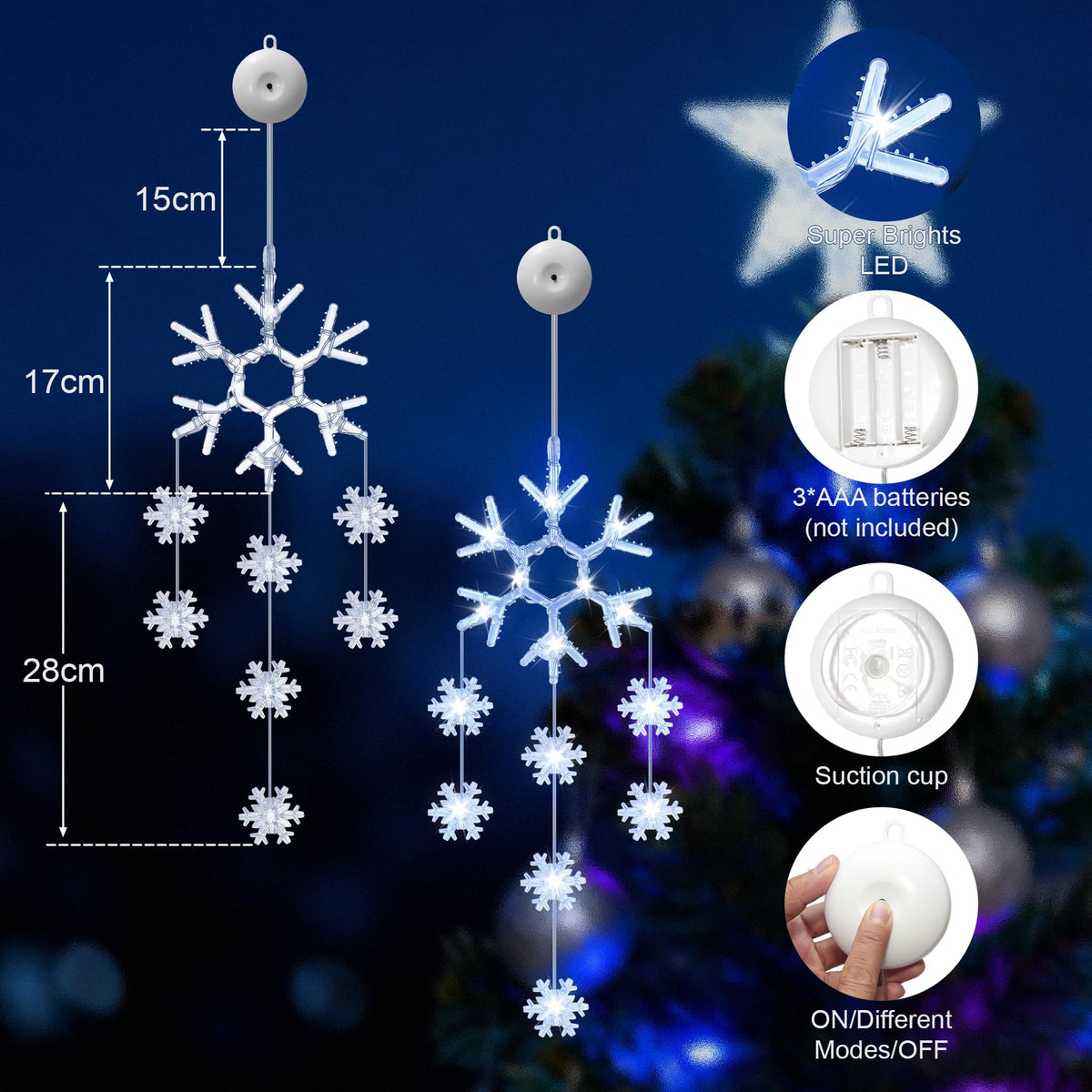 LED Sterne Weihnachtsbeleuchtung, 2 Stück Weihnachtsstern Fenster Lichterkette, Warmweiß Lichtervorhang Innen Batteriebetriebene mit Timer,8 Modi für Weihnachtsdeko Balkon Fest Party Hochzeit