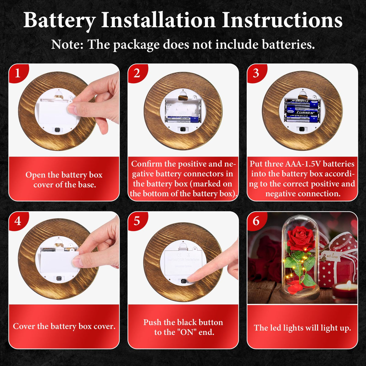 BOLEi Geschenke für Frauen,Ewige Rose im Glas mit LED(Klassisch Rot Rose)