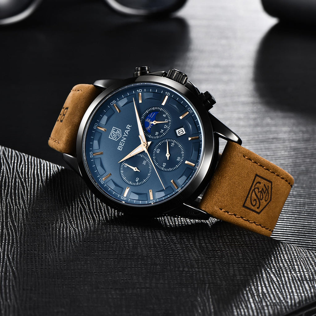 BENYAR BY Uhren Herren Chronograph Analog Quarz Wasserdicht Datum Armbanduhr Herren Mode Business-Kleid Herrenuhr Elegantes Geschenk fur Männer