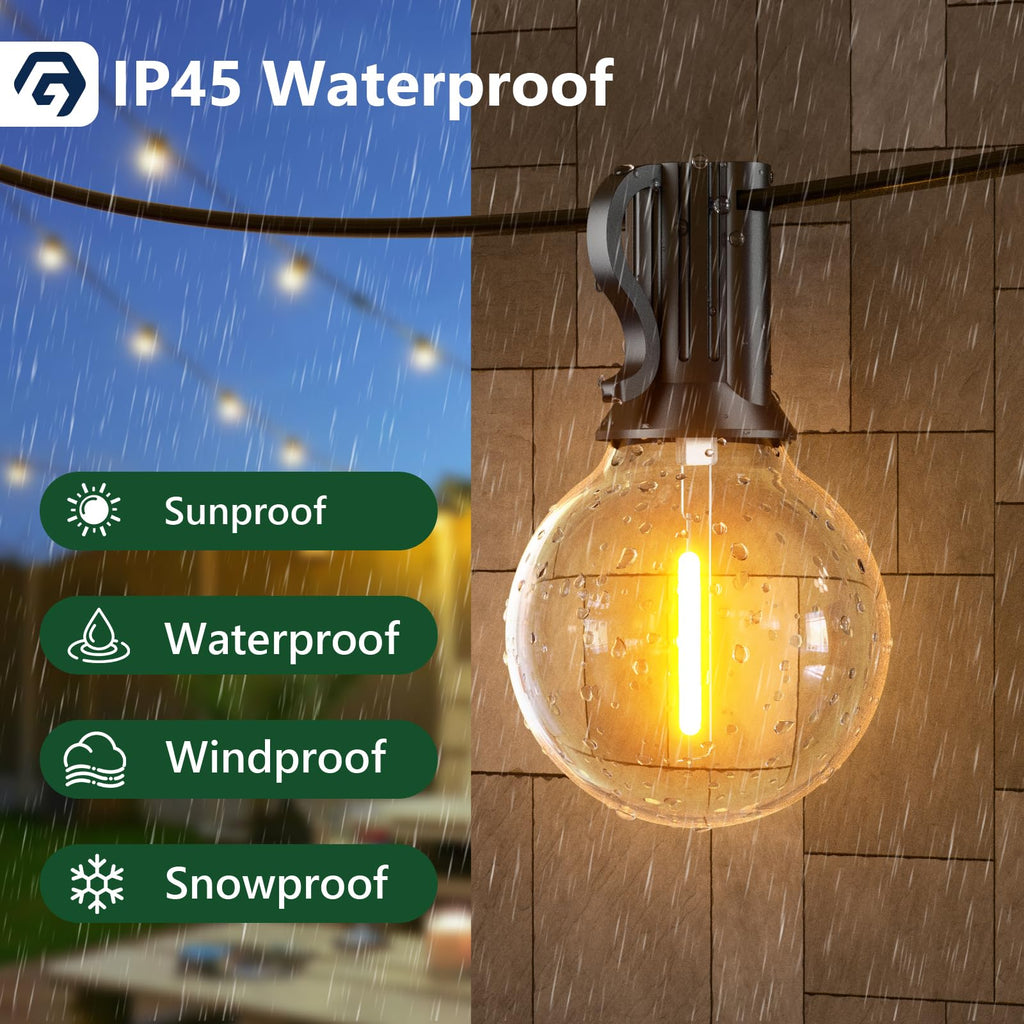 GPATIO Lichterkette Outdoor Außen LED Strom, 30M Lichterketten mit 52 Bulbs