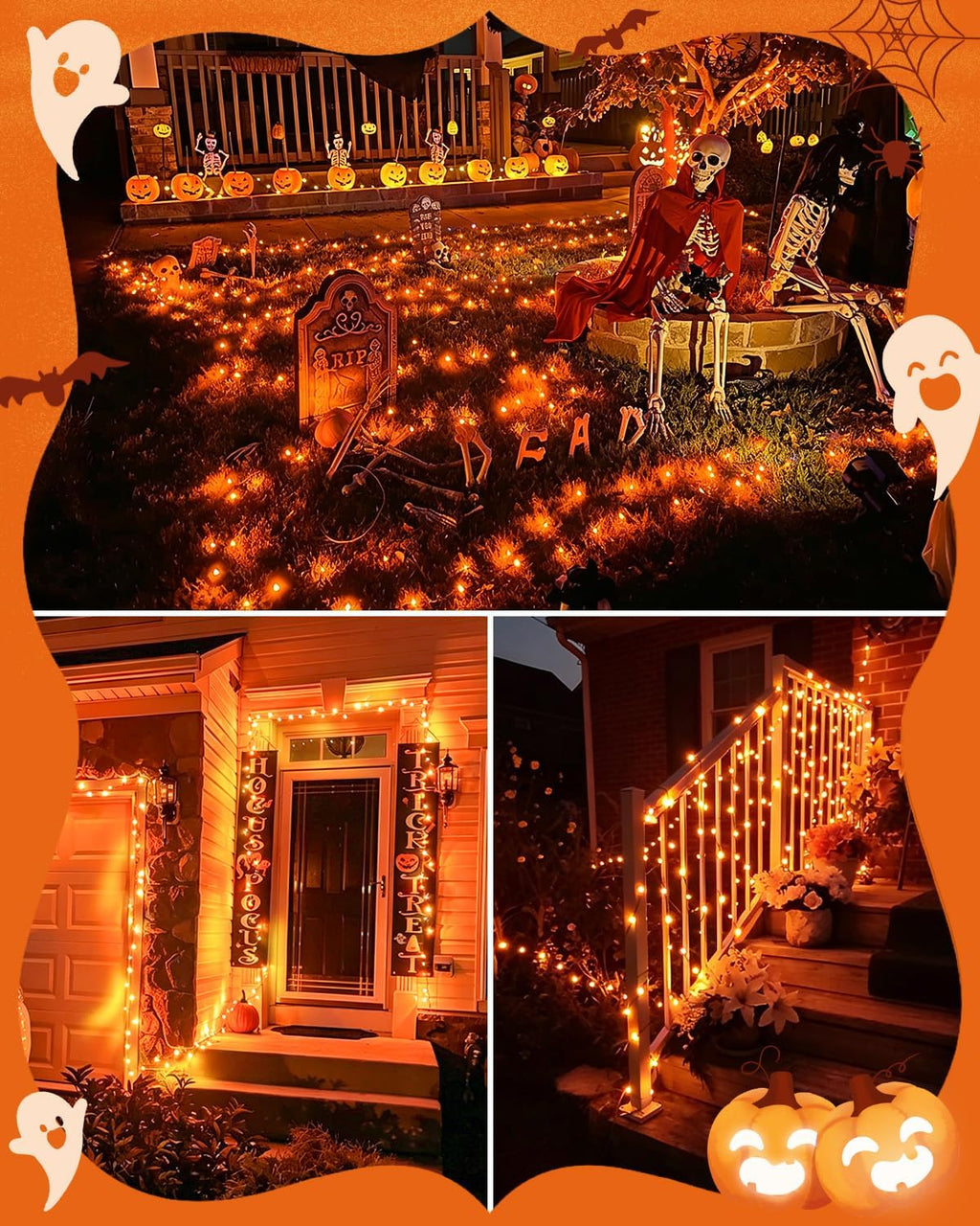 Dalugo 2 Stück Lichterkette Orange, 5M 50 LED Kabel grün mit 6h Timer, IP65 Wasserdicht Batterie für Innen außen dekorationen
