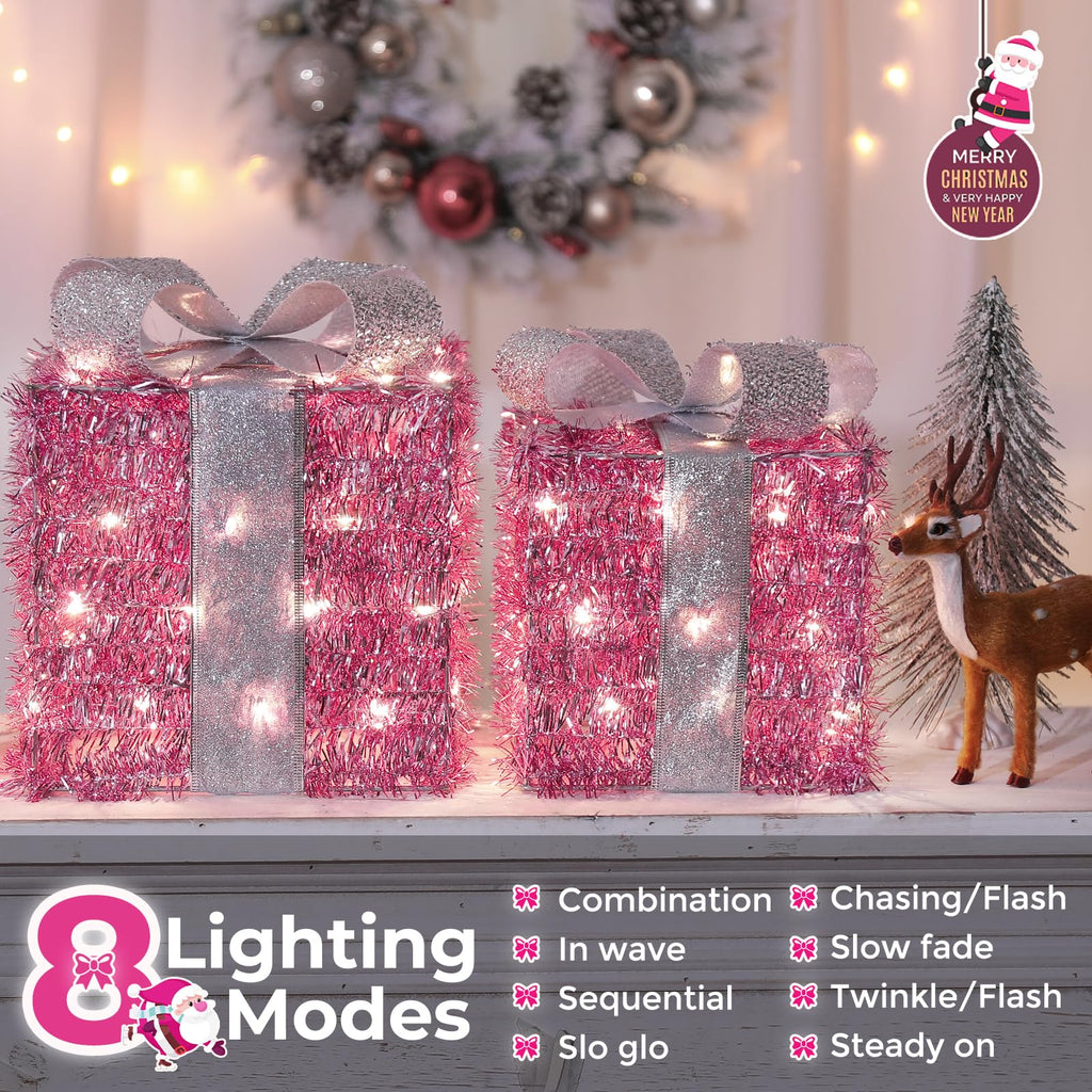 Quntis 3 Set LED Geschenkbox Weihnachtsdeko Innen Aussen 60 warmweiße LEDs