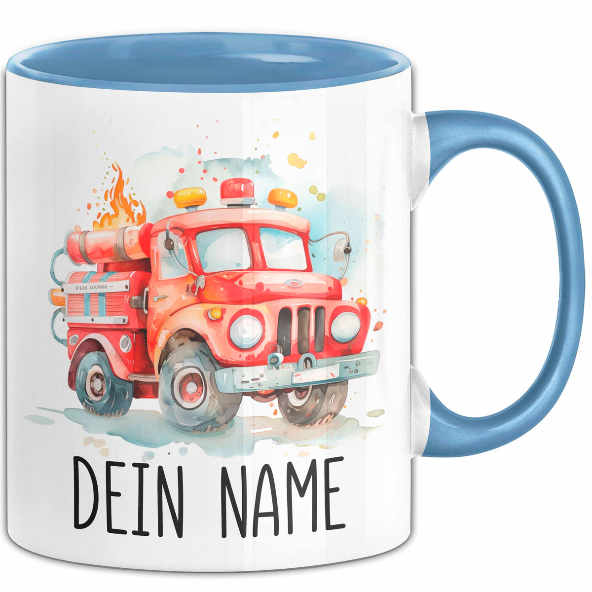 Feuerwehr Auto Tasse mit Namen – Personalisierte Tasse Geburtstag Geschenkidee süßes Feuerwehr Automotiv Namenstasse (Schwarz)