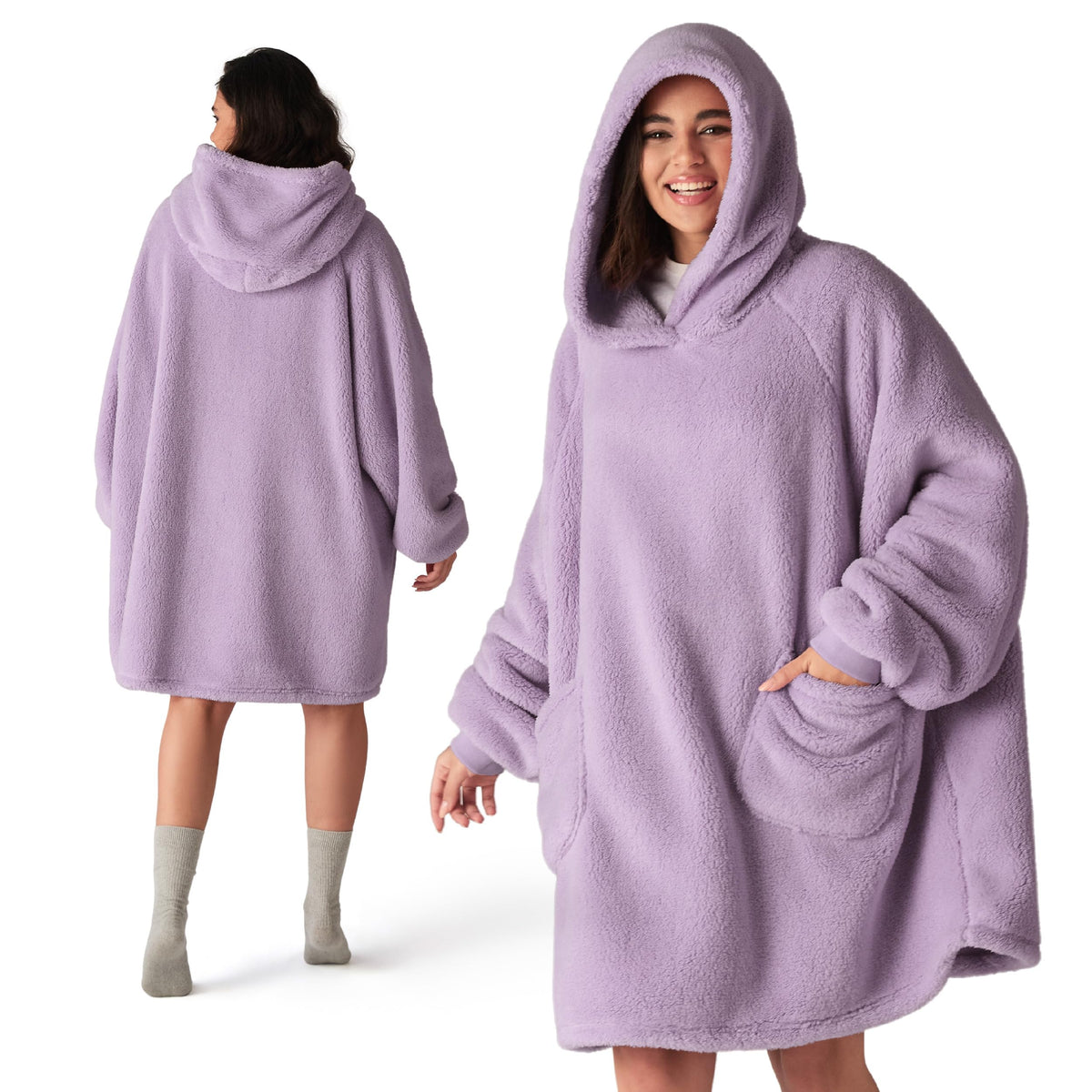 BEDSURE Hoodie Decke mit Ärmeln Geschenke Grau - 95x85cm