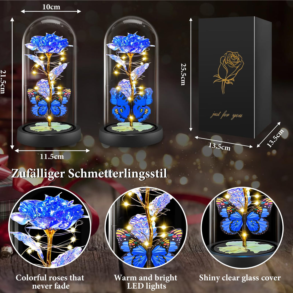 BOLEi Geschenke für Frauen,Ewige Rose im Glas mit LED(Klassisch Rot Rose)