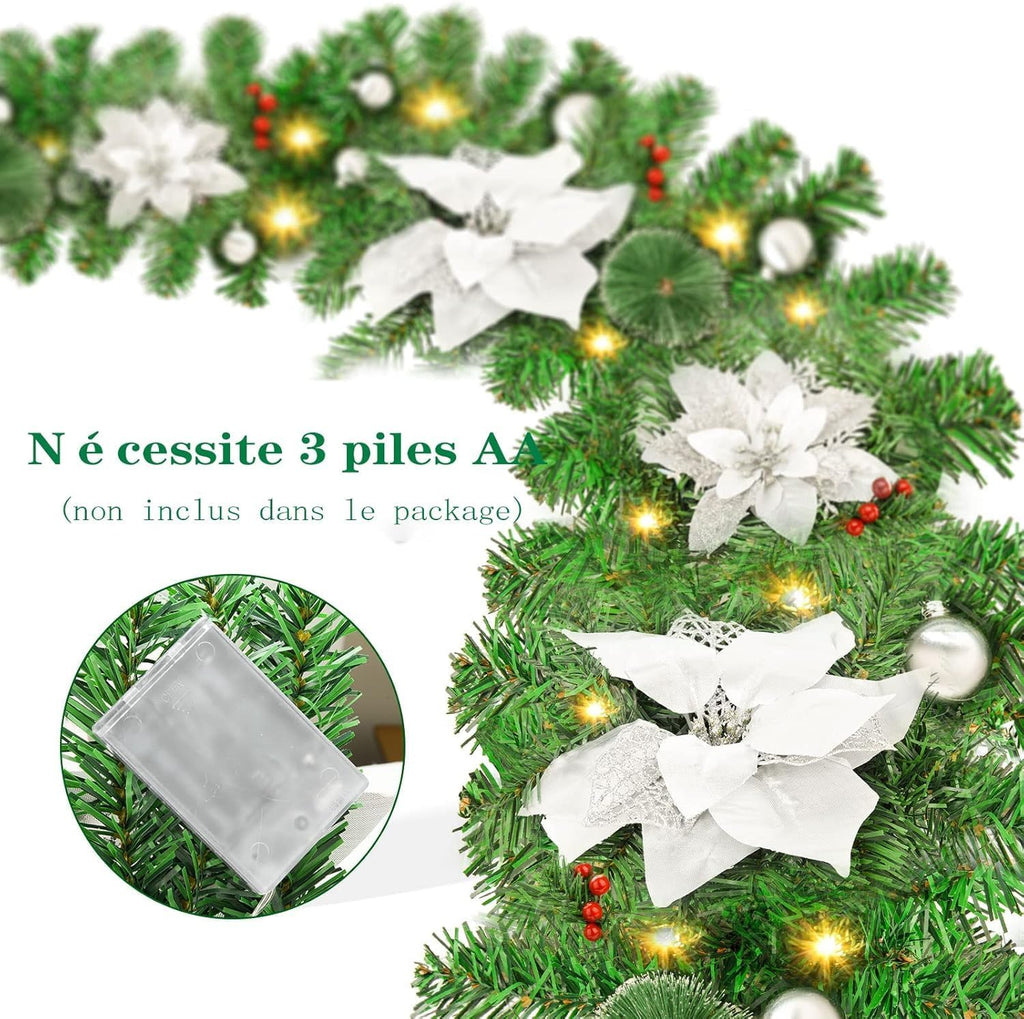 Weihnachtsgirlande mit Beleuchtung - Weihnachtsgirlande - 270cm Weihnachtsgirlande Weihnachtskranz Tannengirlande Weihnachtsdeko Beleuchtet Künstlich Weihnachten Dekoration