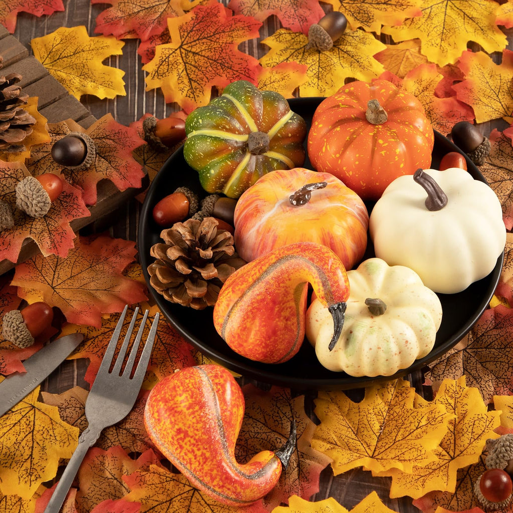 Benjia Kürbis Herbst Deko Dekoration Draußen, Groß Mini Orange Kürbisse Schaumstoff Zierkürbisse Herbstdeko Herbstdekorationen Halloween (Orange, 16 Stück)