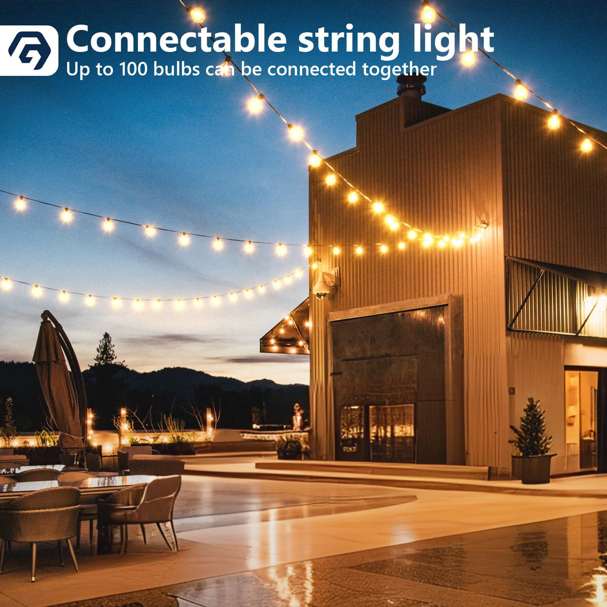 GPATIO Lichterkette Outdoor Außen LED Strom, 30M Lichterketten mit 52 Bulbs